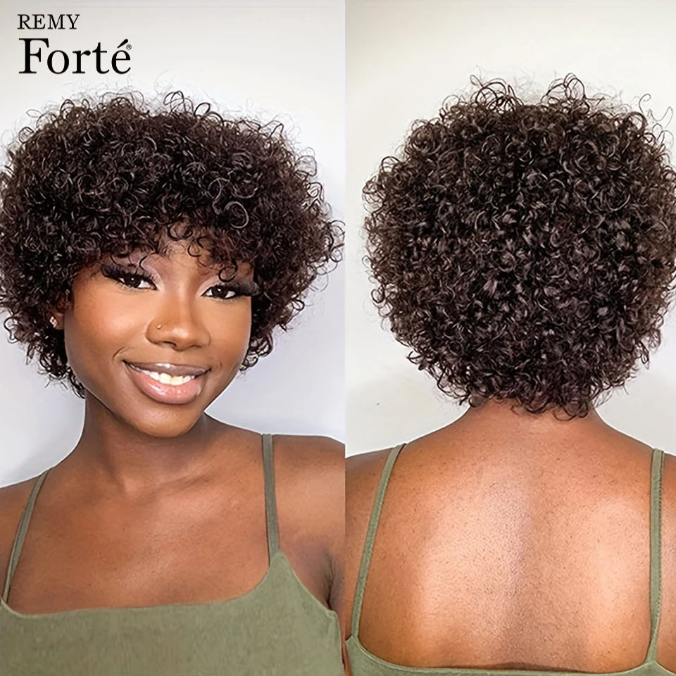 Brown Glueless Lace Wigs Human Hair Afro Kinky Curly Short Bob Wigs Human Hair Full Machine Made Bob Human Hair Wig For Women