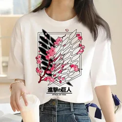 Camiseta con estampado gráfico de Attack on Titan para mujer, camisa Harajuku de Anime japonés, informal, de manga corta, de talla grande