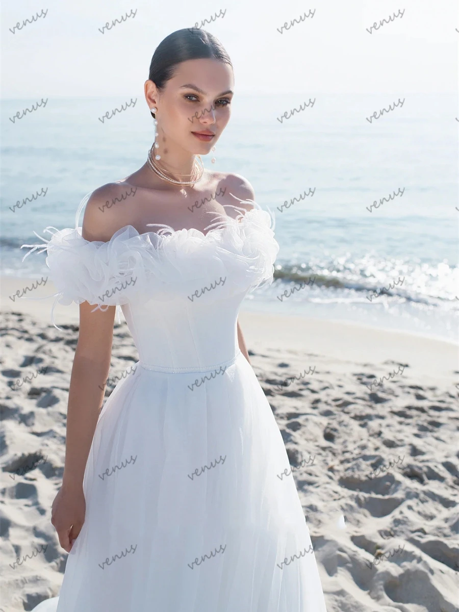 Charming Wedding Dresses Boat Neck Bridal Gowns A-Line Off The Shoulder Robes Tulle Tiered Ball Gowns Elegant Vestidos De Novia