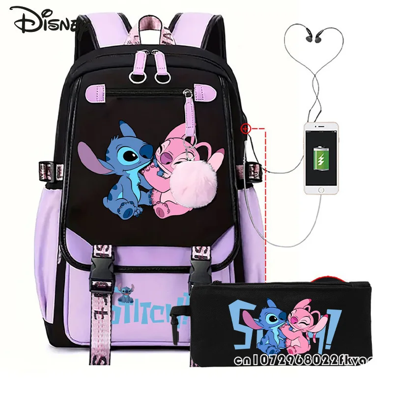 Disney Stitch New Men's USB Backpack Fashion High Quality Travel Backpack Cartoon Versatile Large Capacity Student Backpack