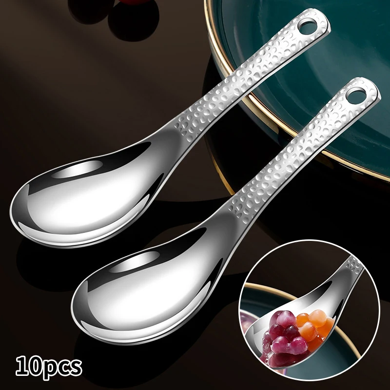 10 buah sendok sup Stainless Steel memperdalam sendok kapasitas besar cermin perak dipoles sendok sup nasi peralatan makan dapur rumah
