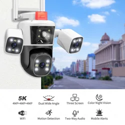 12MP 6K WiFi IP Camera Three lens Outdoor Panoramic View PTZ Camera Smart Security Protection Street Wifi Surveillance Cameras