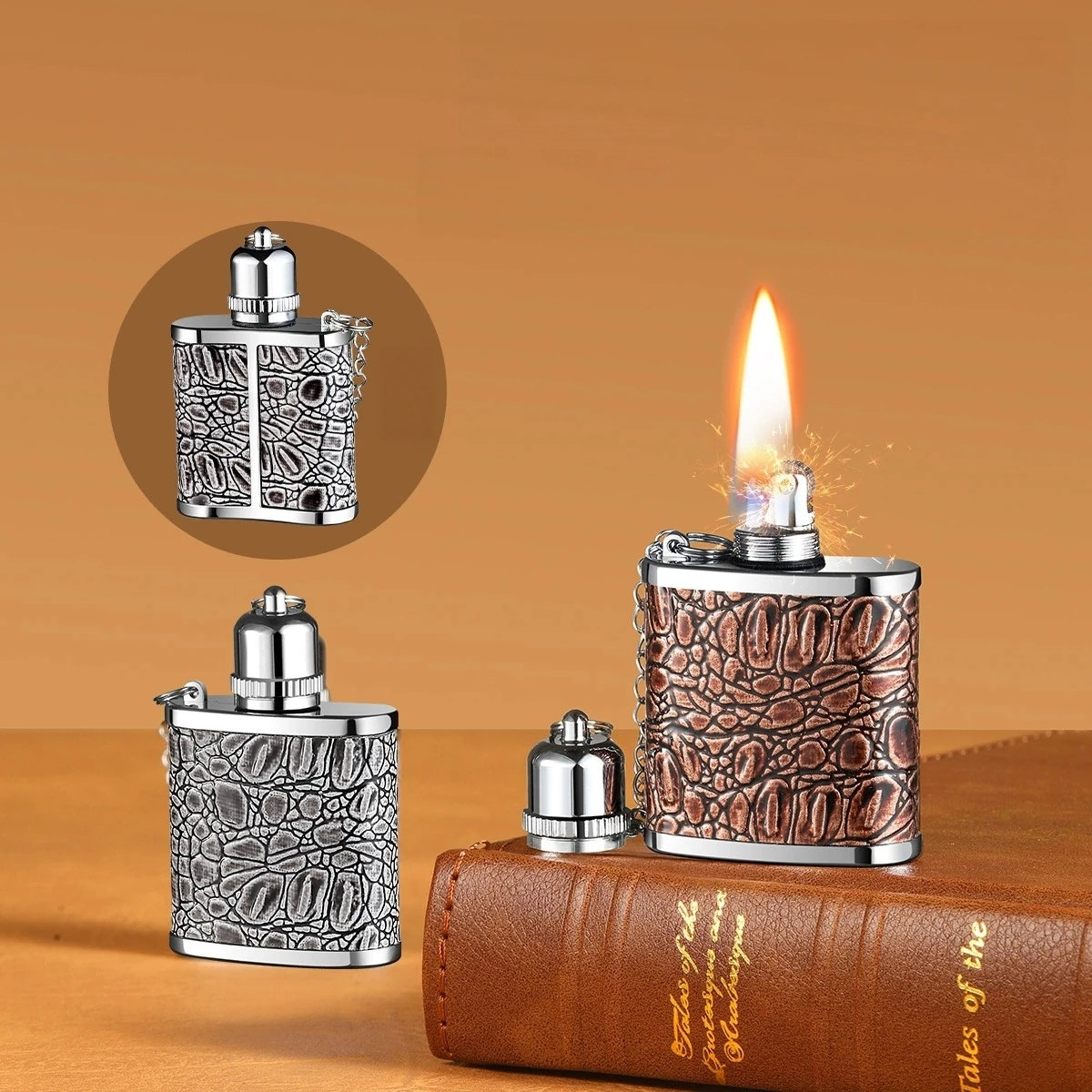 New retro sand wheel lighter classic old-fashioned high-end outdoor portable pendant mini lighter smoking gift