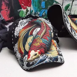 Koi Carp Hat Summer Net Sunscreen Baseball Hat Chinese Style Printing Lucky Fish Hard Tops Fashion Boys Girls Duck Tongue Hats