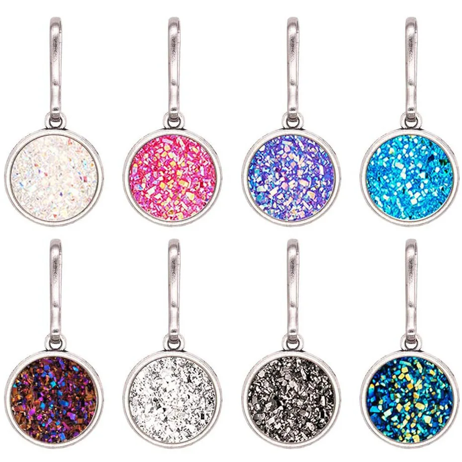 Zipper Pulls Charms Bling Iridescent Druzy Pendant for Bag Backpacks Jacket