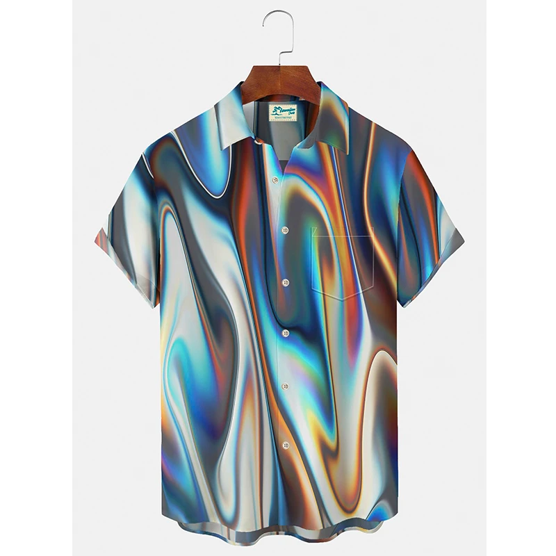 Men's Designer Hawaii Shirts Short Sleeve New Fashion Abstract Line 3d Print Harajuku Short Sleeve Lapel Female Clothing Blouse