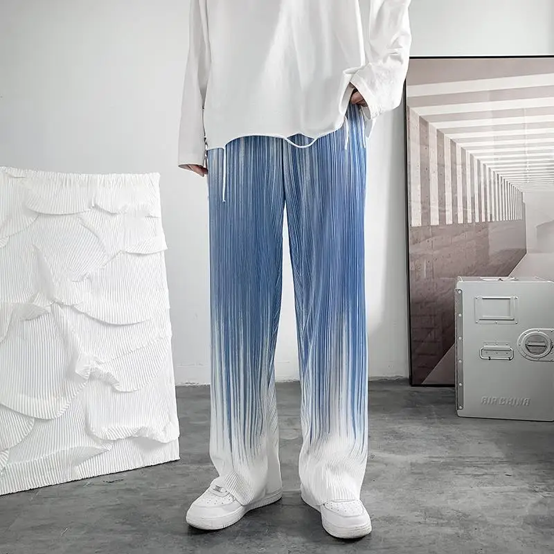 Summer Silk Pleated Man Casual Pants Harajuku Wide Leg Oversize Pants Streetwear Vintage Y2k Pants Clothes Trousers  2022 New