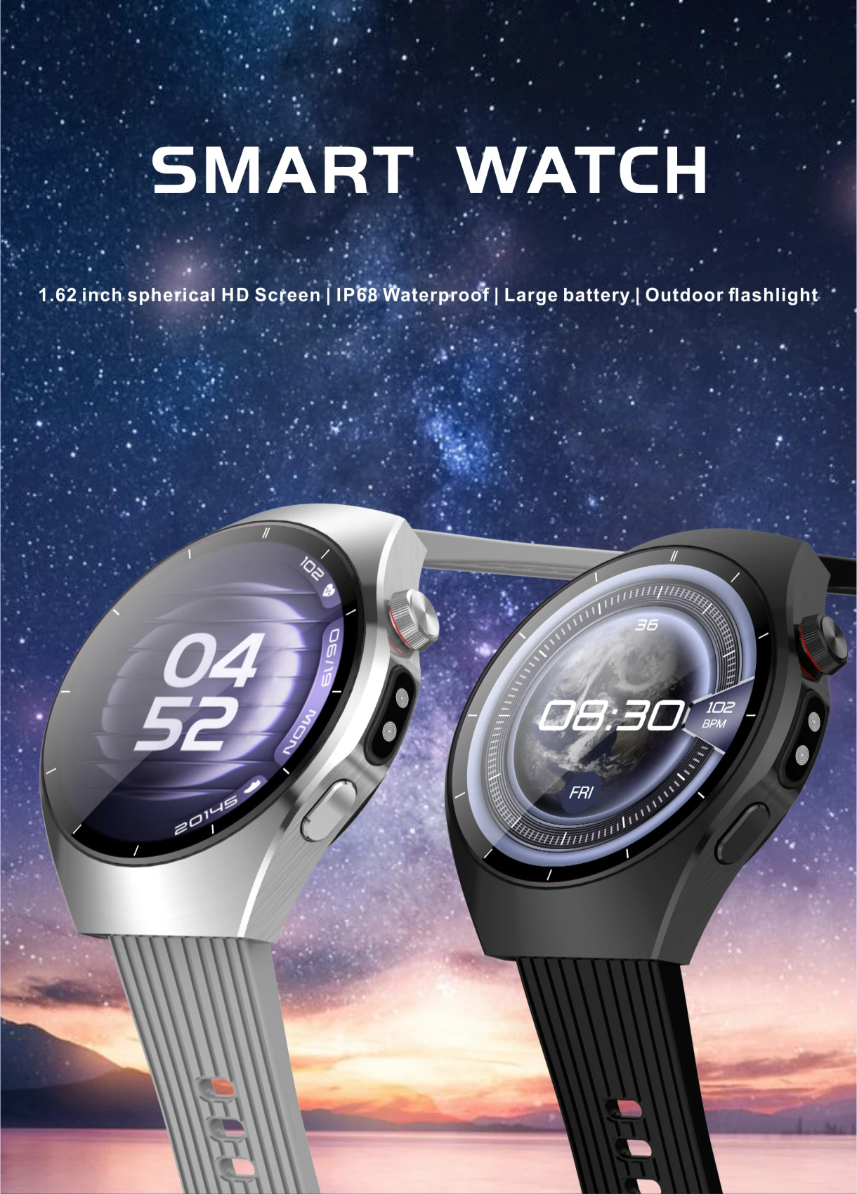 

Wi5Pro Wireless smart watch 1.62-inch spherical high-definition screen, resolution 480*480, IP68 waterproof,