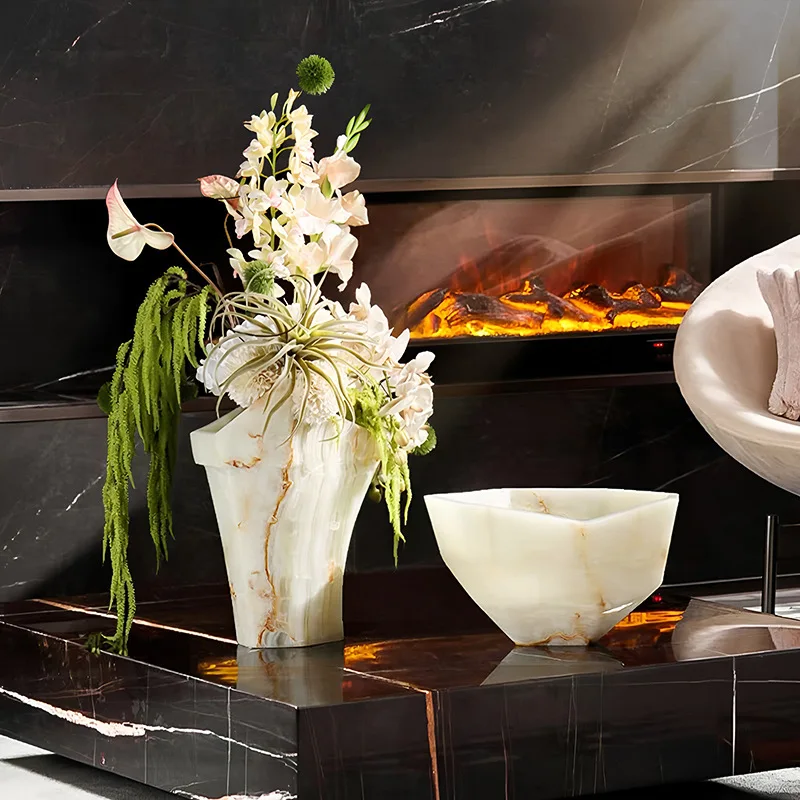 مزهرية اليشم الإيطالية في العصور الوسطى لتزيين مدخل الفيلا مزهرية حجرية كبيرة أدوات زهور لطاولة الطعام #2