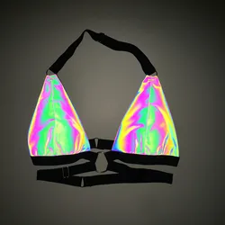 Top de Bikini reflectante para mujer, Top de fiesta Rave