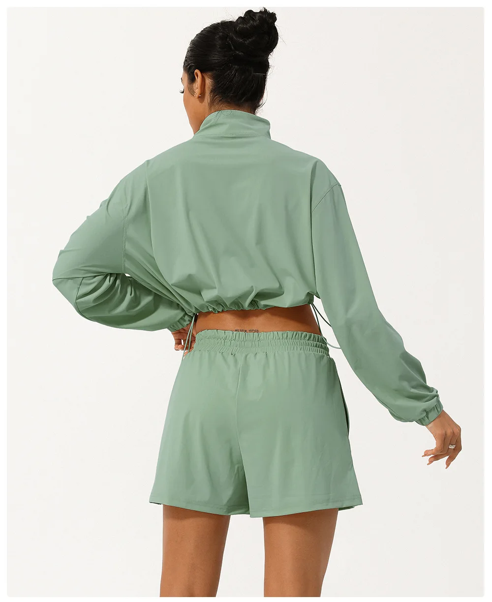 Frauen Outdoor-Lauf anzug Sommer einfarbig zweiteilig Yoga-Set atmungsaktive schnell trocknende Fitness-Sport bekleidung Trainings kleidung – Detail 9