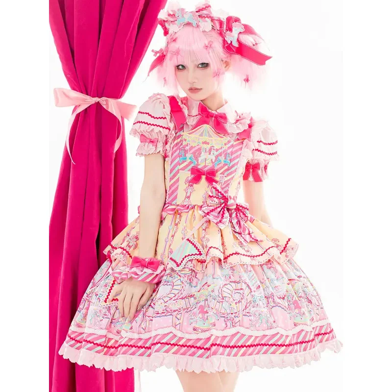 DY20Japanese dulce delantal de Lolita vestido de sirvienta mujeres Kawaii fresa conejo bordado Cosplay princesa vestidos de fiesta Vintage Dres