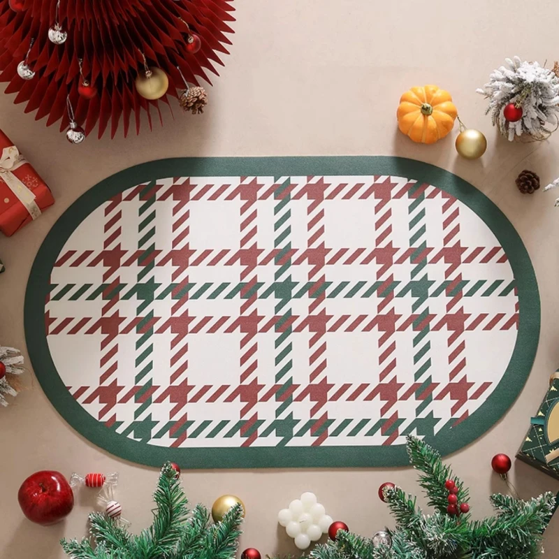 Christmas Decoration Carpet Striped Bathroom Mat Minimalist Red Green Irregular Water-absorbent PVC Floor Mat Non-slip Door Mats