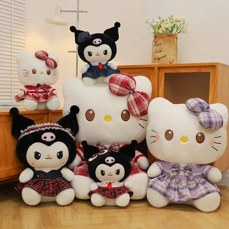 Sanrio 40-60CM Kuromi Hello Kitty Doll Plush Stuffed Animal Toys Childrens and Girls Plushies Skirt Kuromi  Doll Children Gifts
