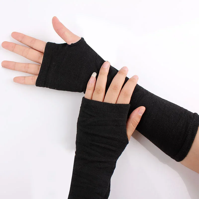 Black Punk Long Fingerless Gloves Cuff Women Men Ninja Sport Outdoor Hip-hop GlovesElbow Mittens Cool Stretch Winter Arm Warmer