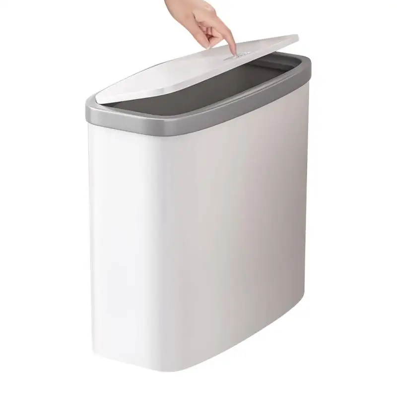 Slim Garbage Can Thin Trash Can With Lid Space-Saving Skinny Waste Container Lightweight Wastebasket Trash Bin For Home Bedroom