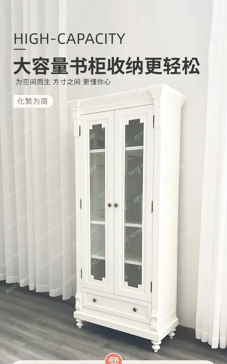 XX Style Double Door Bookcase Solid Wood Bookshelf Display Cabinet Living Room All Solid Wood Floor Storage Wine Cabinet