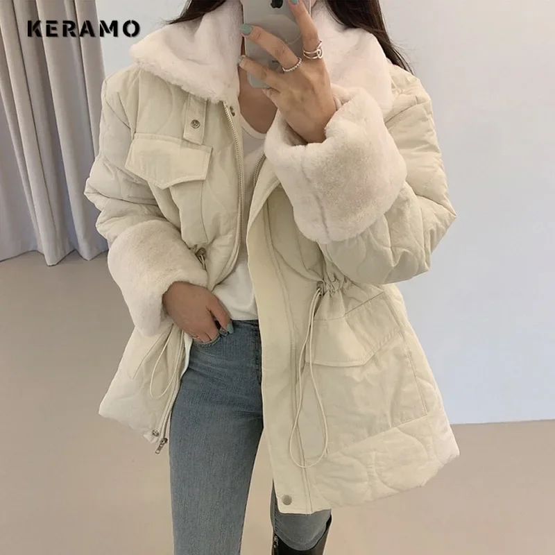 Women Casual Elegant Long Sleeve Single Breasted Parkas 2023 Winter Oversized Outerwear Jacket Fashion Warm Solid Color Coat