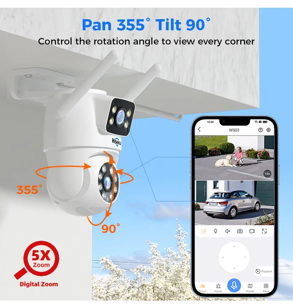 Hiseeu H.265 10CH NVR 3K 6MP Surveillance System Dual Lens Smart PTZ IP Camera Color Night Vision Auto Tracking WiFi CCTV System