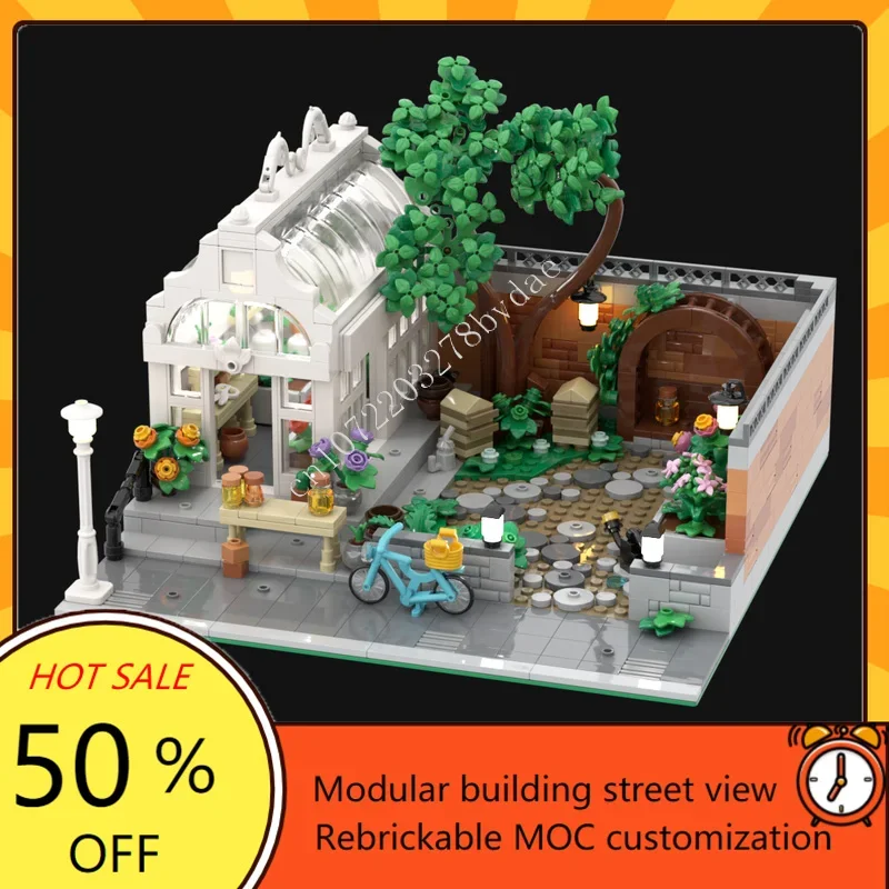 

1347 шт., городской сад, модульная MOC, креативная модель с видом на улицу, строительные блоки, архитектура, сделай сам, образование, сборная модель, игрушки, подарки