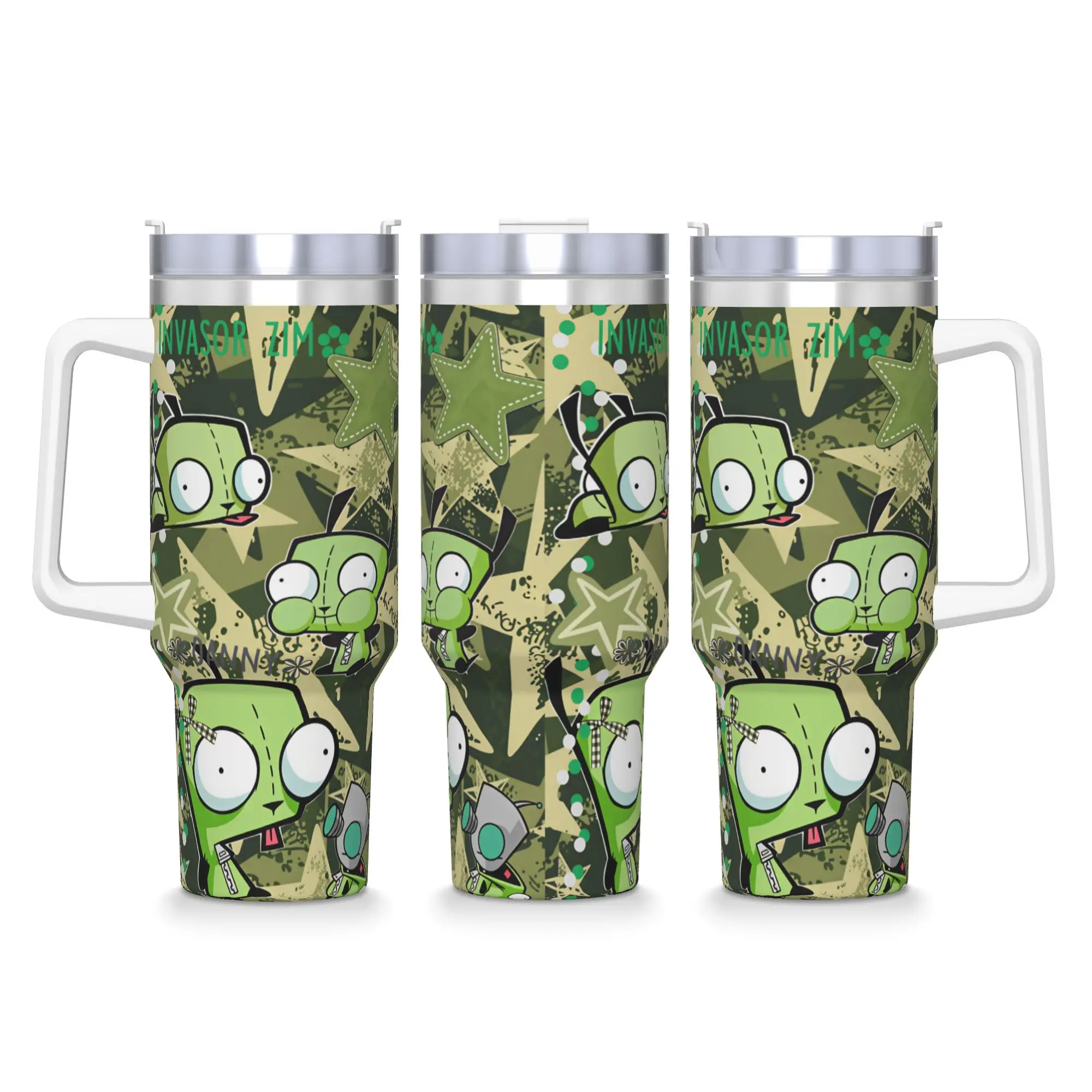 Gir Stainless Steel Tumbler Invaders Zims Travel Coffee Mug With Straws and Lid Large Capacity Car Mugs Cold Drink Water Bottle