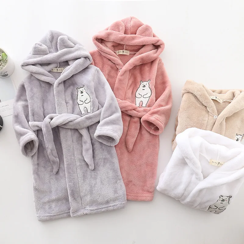 Baby hooded Bathrobe Cartoon Cute animal robes Flannel soft warm Clothes Kids Pajamas sleepwear homewear For Girl boy 2-12 Y