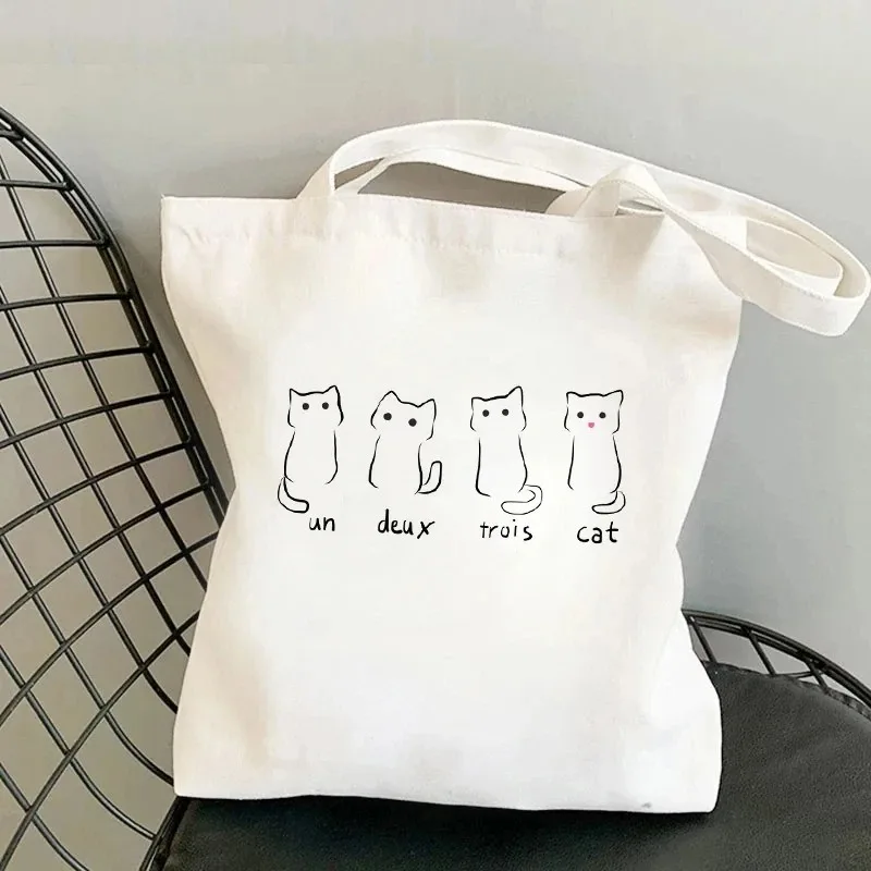 

Canvas Tote Bag with Adorable Cat Prints Stylish and Casual Featuring Cartoon Cat Designs Perfect for Cat Enthusiasts for Daily