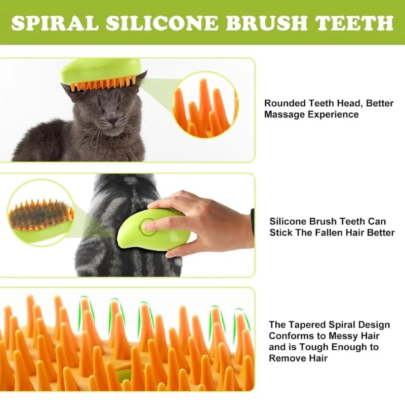 Dampfbürste für Katzen gegen Haarausfall, 3-in-1 Dampf-Wasser-Tierhaarentfernungskamm mit Dampfgerät, Indoor-Katzen-Sprühnebel-Pflegebürste – Detail 2
