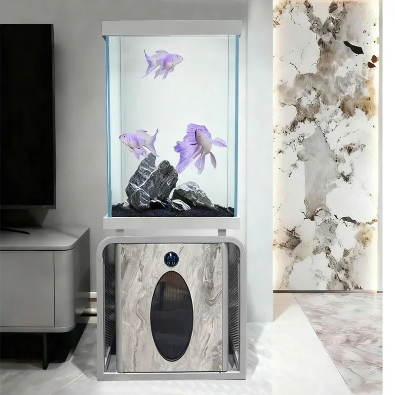 Ultra-white glass fish tank, vertical side table, living room self-circulation tubular filtration floor-to-ceiling integrated