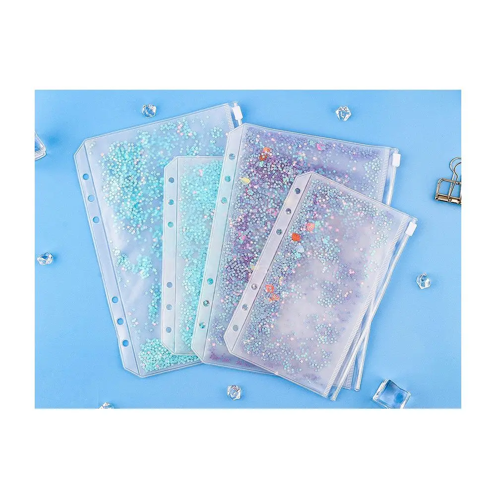 School Stationery Zipper Glitter Sequins File Storage Bag PVC Loose Leaf A5/A6 File Holder Binder Storage Pouch Inner Pocket