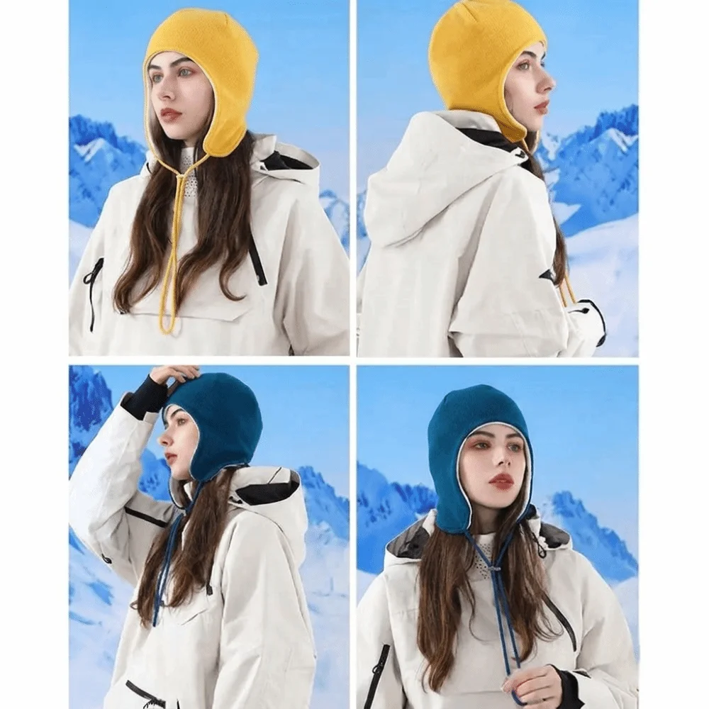 Simple Adjustable Ear Flap Hat Drawstring Windproof Ear Protection Cap Double-layer Warm Fleece Hat Men