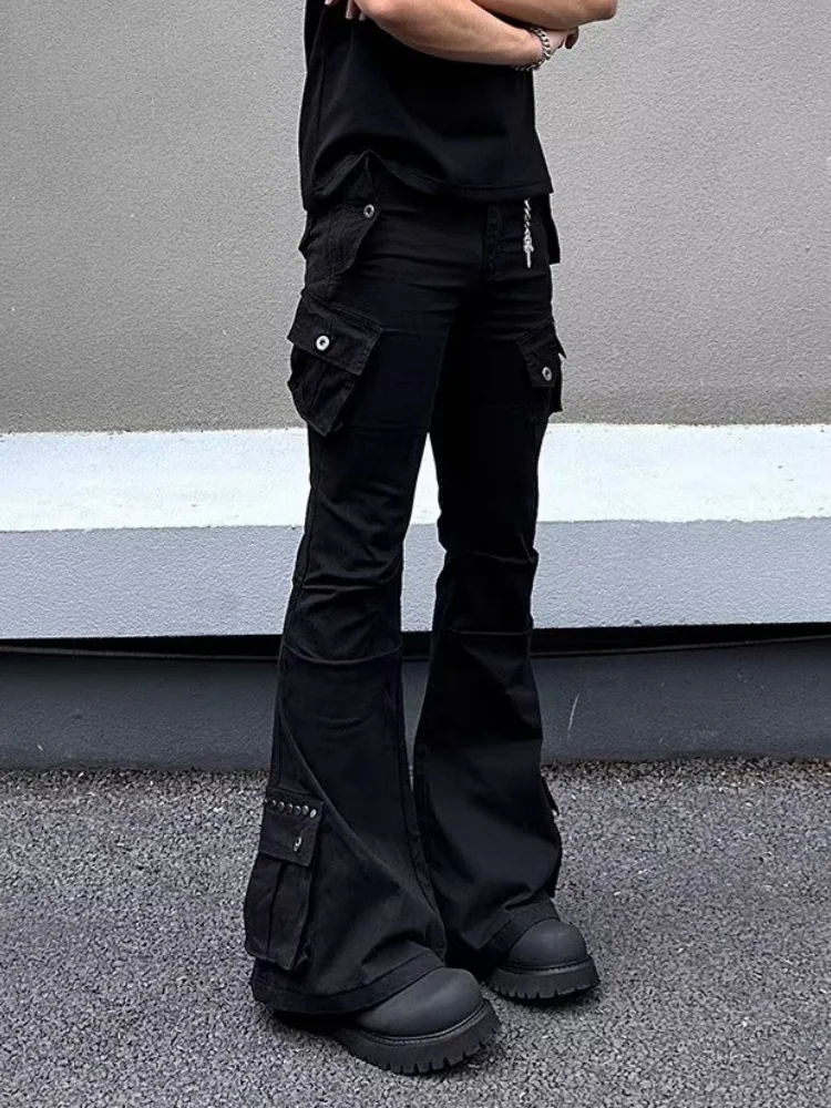 2026 Ropa Y2K New Fashion Multi Pockets Black Slim Flared Jeans Pants Men For Clothing Casual Cotton Long Trousers Moda Hombre - view 6
