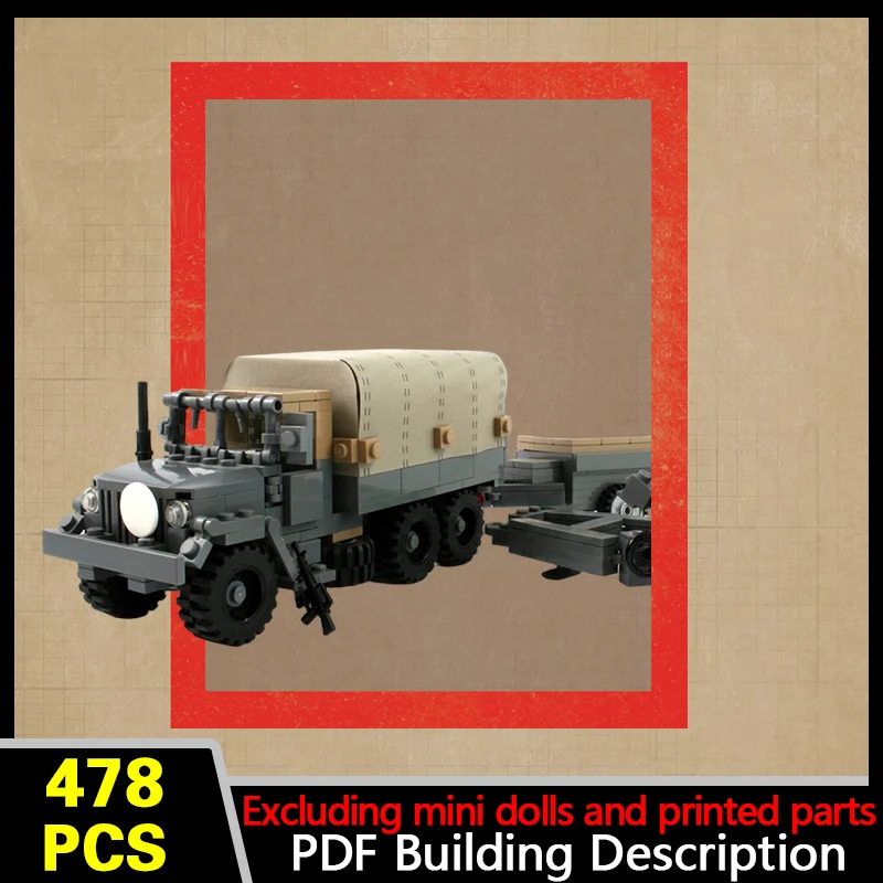 M35 Truck And M102 Howitzer Model MOC Building Bricks War Equipment Modular Technology Gifts Holiday Assemble Children Toys Suit