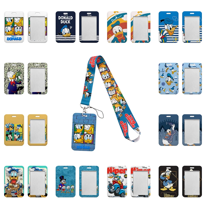 Cartoons Potdemiel Disney Donald Duck Cute Kids Key lanyard Keychain Office ID Card Pass Lanyard buckle Badge Card Holder