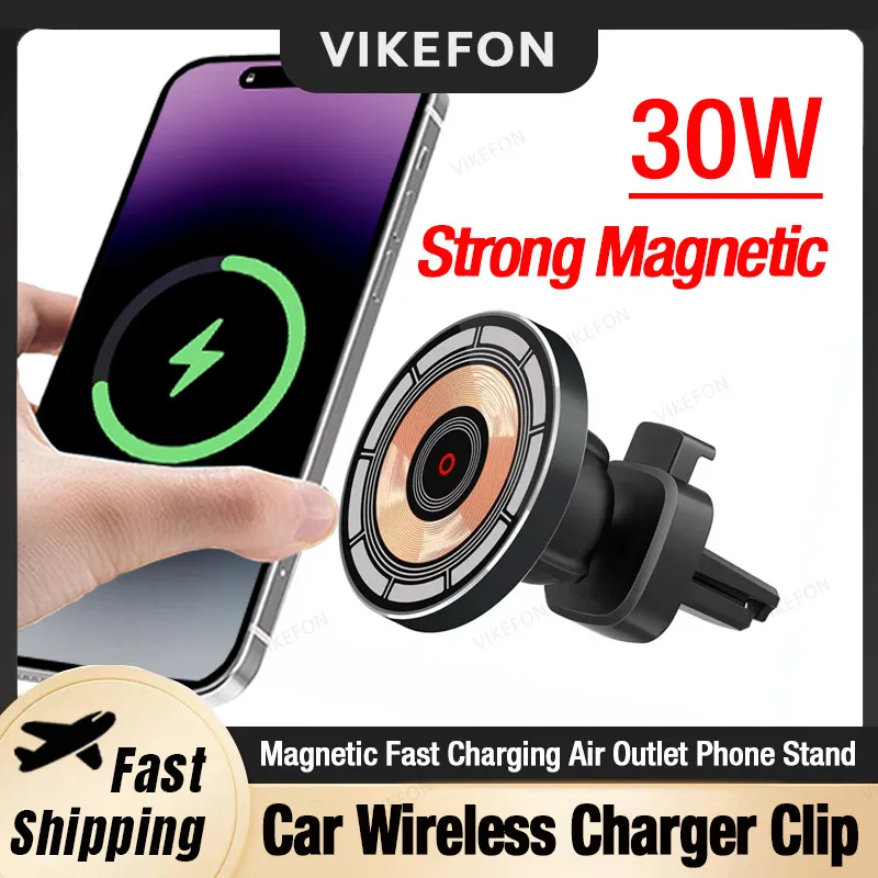 

Magnetic Wireless Car Charger 360° Rotation Air Outlet Phone Holder Clip for Magsafe iPhone 16 15 14 13 12 Fast Charging Station
