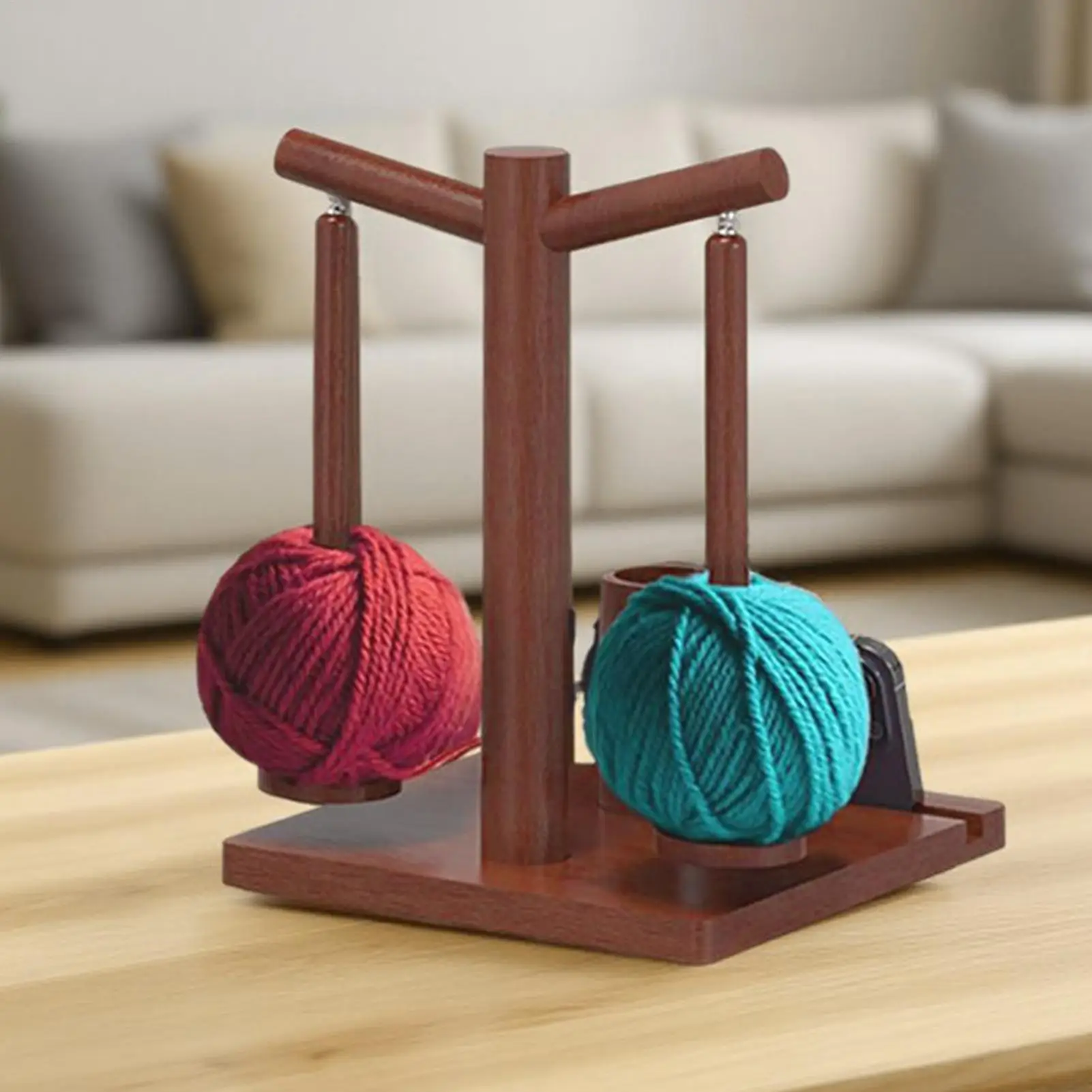 

Yarn Spinner Magnetic Rotating Wooden Spinner Wooden Yarn Ball Holder With Phone Stand And 2 Spindles For Knitter Crocheter