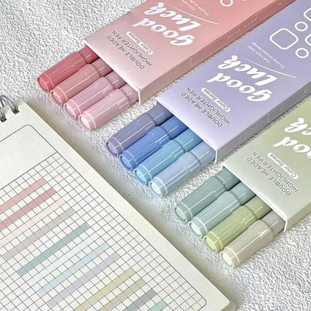 4pcs/set Creative Dual Tip Highlighter Pens Gradient Pastel Chisel & Fine Tip Highlighters Journaling Markers Journaling Notes