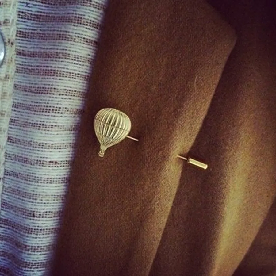 Hot Air Balloon Enamel Pin, Gold Metal Travel Theme Brooch, Adventure Quote Jewelry for Backpacks and Denim Jackets