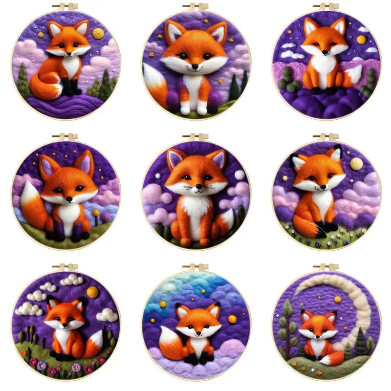 Fox Pattern DIY Wool Felting Painting Kit With Frame Diy Felt Animal Kit Needle Wool Painting For Home Decors Crafts Gift