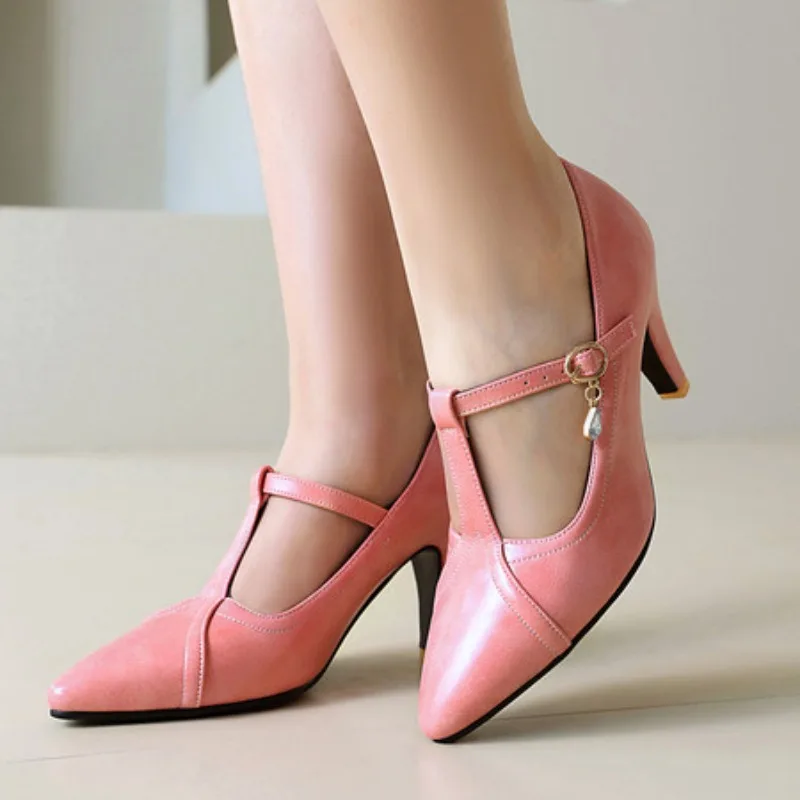 

Женские туфли Мэри Джейн, новинка 2025, весенние туфли на каблуке с ремешком на щиколотке, черно-белые офисные свадебные танцевальные туфли, модельные туфли-лодочки