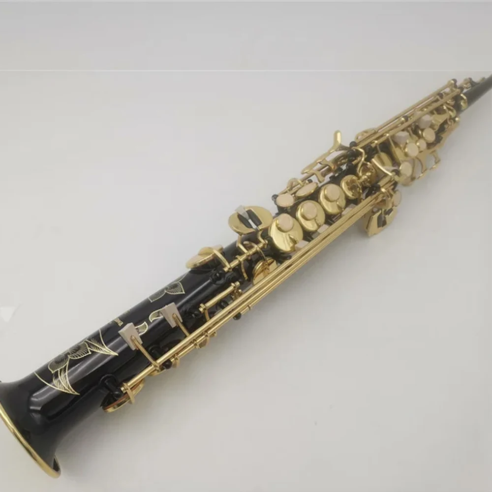 

Professional Straight Soprano Saxophone Japan S-901 Bb B Flat Tuning Black Gold Sax Musical Instruments with case