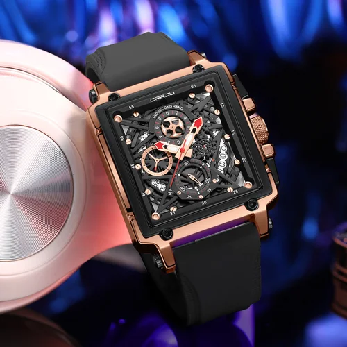 Imagen 2 del producto Reloj de pulsera CRRJU con cronógrafo deportivo para hombre, correa de silicona militar, cronómetro cuadrado de cuarzo, reloj Masculino