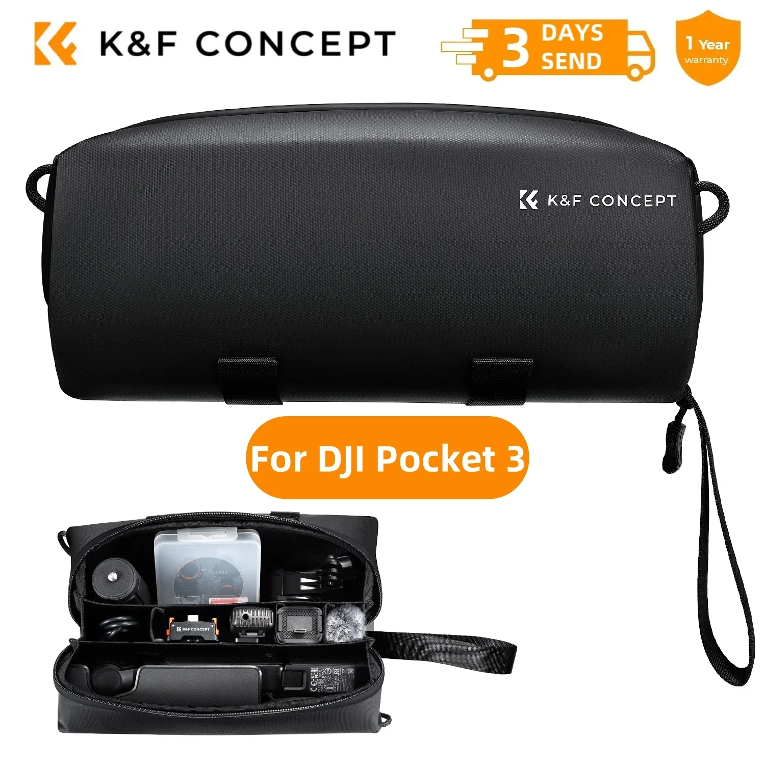 K&F CONCEPT Draagtas voor DJI OSMO Pocket 4 & 3, waterdicht, draagbaar, opberghoes voor DJI Pocket 3 action camera accessoires