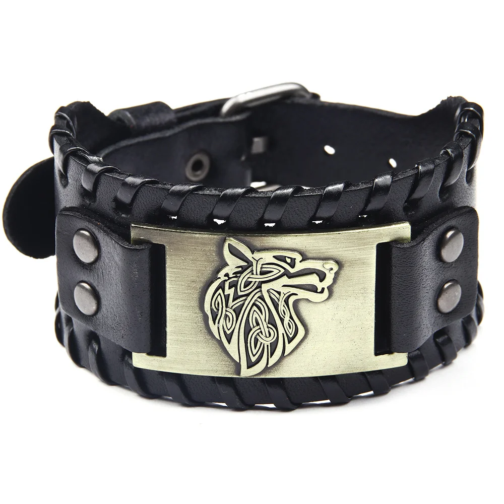 Men's Stylish Viking Themed Leather Wristband Bold Wolf Motif Metal Embellishment Bracelet Punk Rock Parties Jewelry Unique Gift image 5