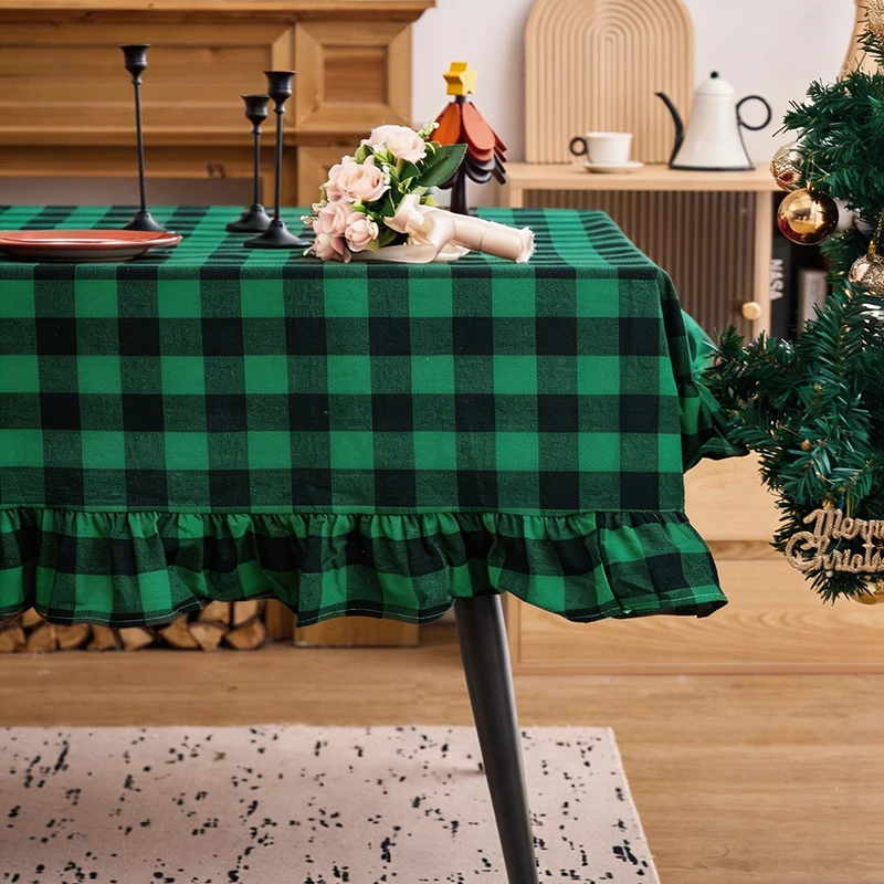 1Pc Halloween Retro Checkered Ruffled Tablecloth for Christmas Decoration, Suitable for Home Restaurants and Holiday Gatherings