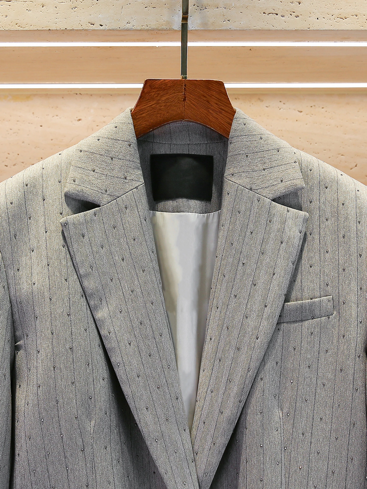 M Home Nan You Abito a righe autunno inverno da donna di fascia alta Jaet con strass stirati Pendolarismo Sle Stand Fit Long Sve