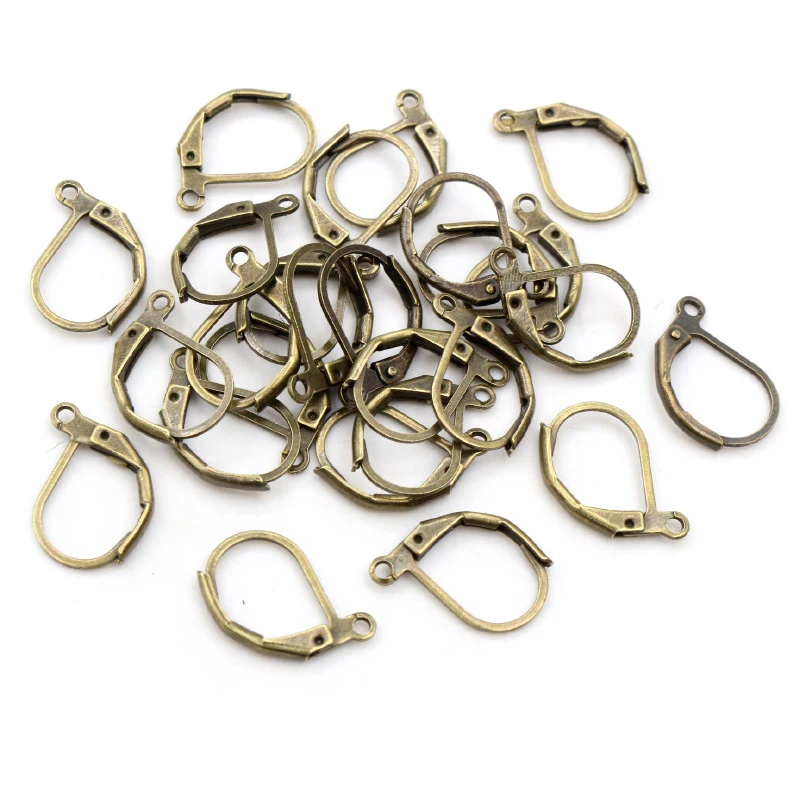 30-50 sztuk 15x10mm brąz złoto srebro Plated francuski dźwignia kolczyk haki drutu ustawienia bazy obręcze kolczyki dla DIY tworzenia biżuterii — zdjęcie 6