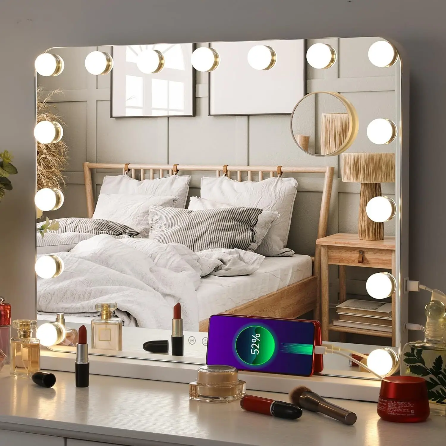 hollywood vanity mirror com lampadas led regulaveis cores de iluminacao brilho ajustavel porta de carregamento usb 15 luzes 01