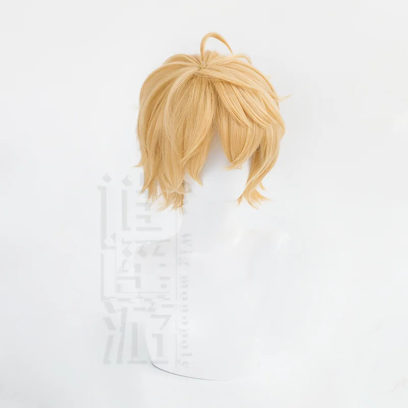 أنيمي كوينسي شعر مستعار تأثيري نو كرنفال 30 سنتيمتر الذهب قصيرة مقاومة للحرارة الاصطناعية الشعر هالوين حفلة تأثيري كوينسي الباروكات + غطاء شعر مستعار