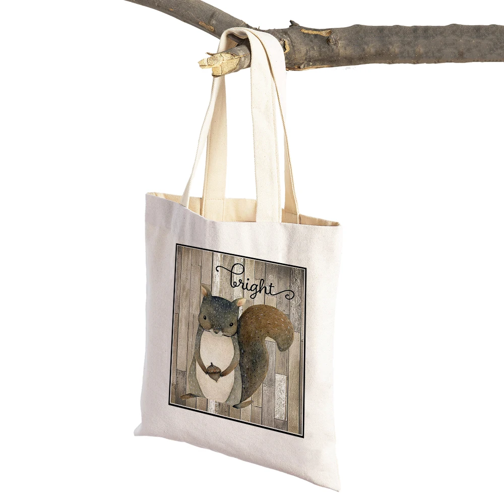 Nordic Casual Colorful Fox Owl Cute Cartoon Animal Women Supermarket Shopper Bag Foldable Reusable Canvas Shoulder Shopping Bags image 5